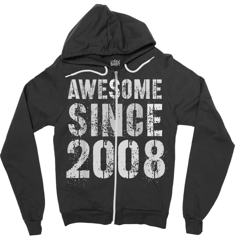 Awesome Since 2008 Vintage 14th Birthday Boy Girl Fourteen T Shirt Zipper Hoodie | Artistshot