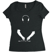 Dj Music Techno Party Drum Bass Rave Headphones Women's Triblend Scoop T-shirt | Artistshot