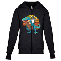 Boson Errier Dog Riding Dinosaur Rex Boys Youth Zipper Hoodie | Artistshot