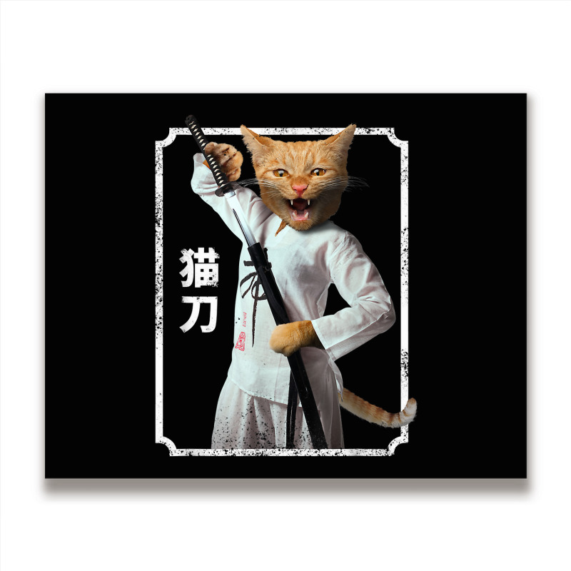 Ninja Cat , Samurai Funny Cat , Japanese Style T Shirt Metal Print Horizontal | Artistshot