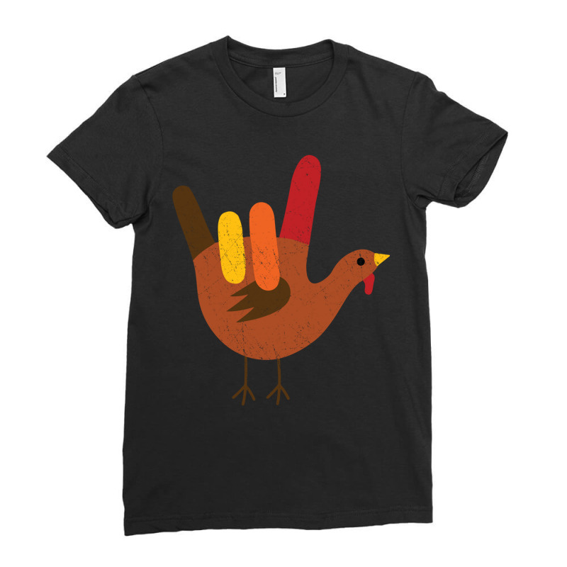 American Sign Language I Love You Thanksgiving Turkey Long Sleeve T Sh Ladies Fitted T-Shirt by cm-arts | Artistshot