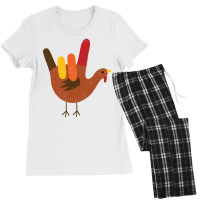 American Sign Language I Love You Thanksgiving Turkey Long Sleeve T Sh Women's Pajamas Set | Artistshot