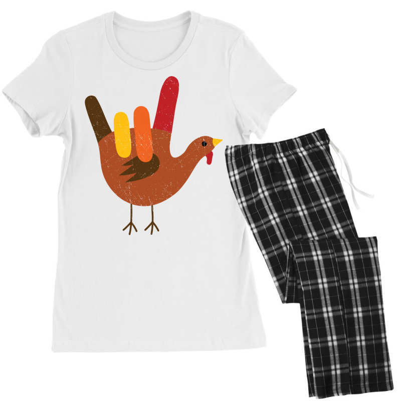 American Sign Language I Love You Thanksgiving Turkey Long Sleeve T Sh Women's Pajamas Set by cm-arts | Artistshot