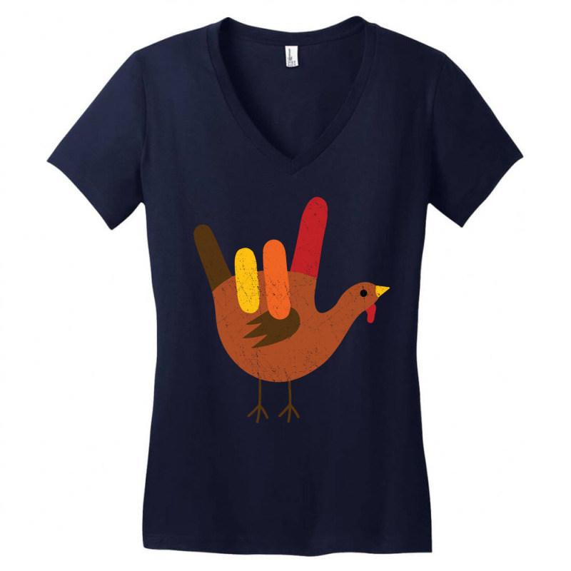 American Sign Language I Love You Thanksgiving Turkey Long Sleeve T Sh Women's V-Neck T-Shirt by cm-arts | Artistshot