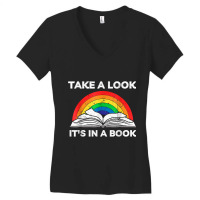 Take A Look It's In A Book Reading Vintage Retro Rainbow T Shirt Women's V-neck T-shirt | Artistshot