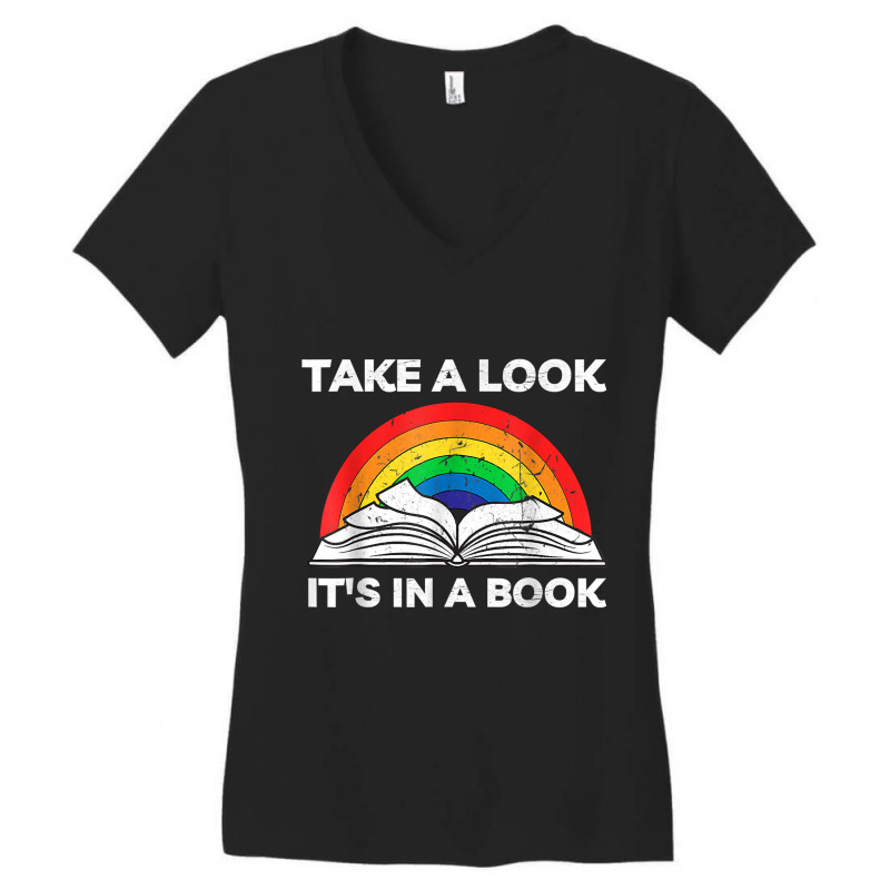 Take A Look It's In A Book Reading Vintage Retro Rainbow T Shirt Women's V-Neck T-Shirt by cm-arts | Artistshot