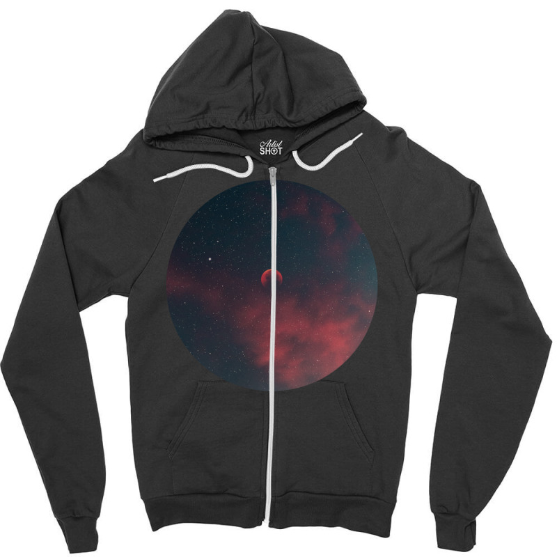 Outer Space Pop Socket Red Moon And Sky Zipper Hoodie by cm-arts | Artistshot