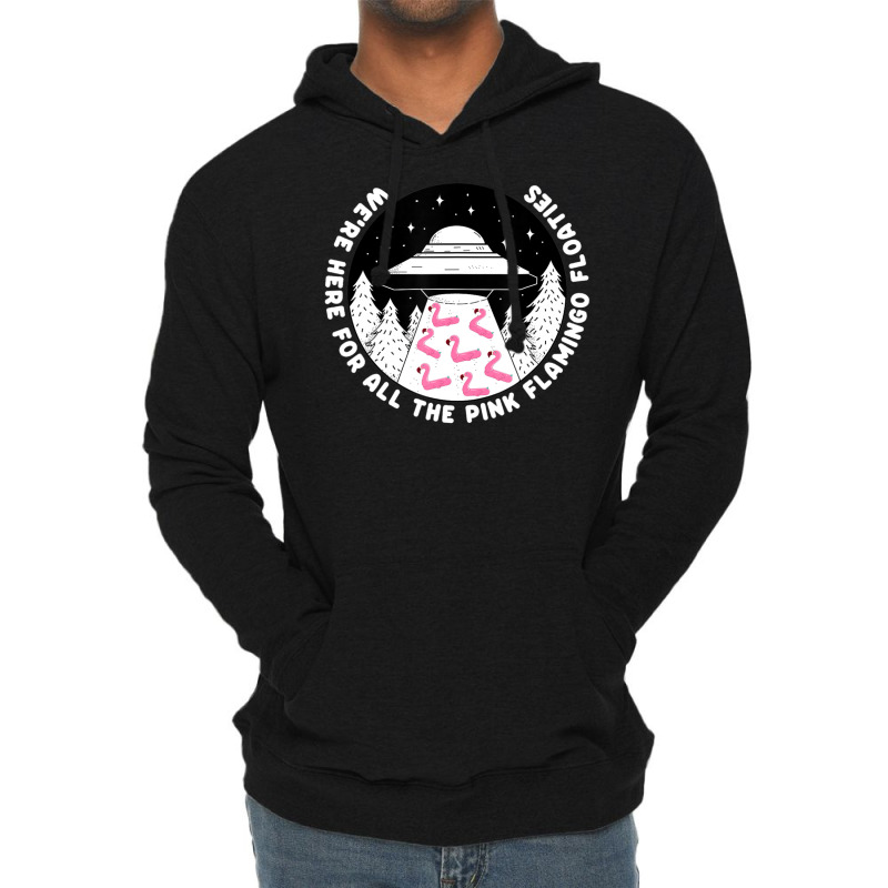 Ufo Alien Abduction Pink Flamingo Pool Float Fan Lightweight Hoodie | Artistshot