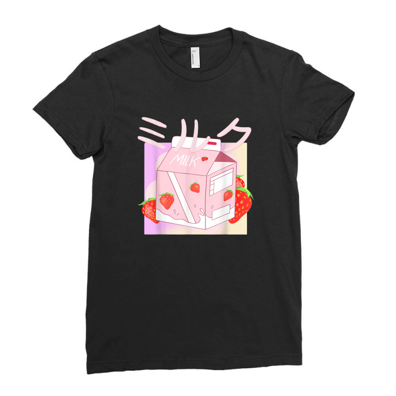 Funny Retro 90s Japanese Kawaii Strawberry Milk Shake Ladies Fitted T-Shirt by cm-arts | Artistshot