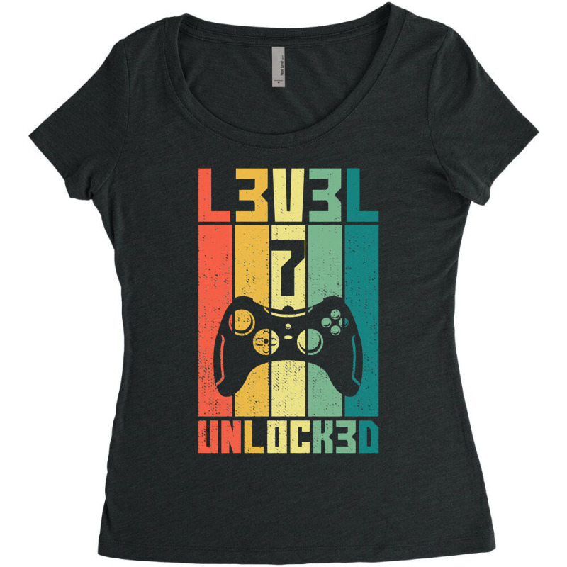 Level 7 Unlocked Vintage Gamer 7th Birthday Gift Women's Triblend Scoop T-shirt by LUISRIVER | Artistshot