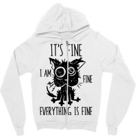 It's Fine I'm Fine Everything Is Fine Stressed Out Black Cat Long Slee Zipper Hoodie | Artistshot