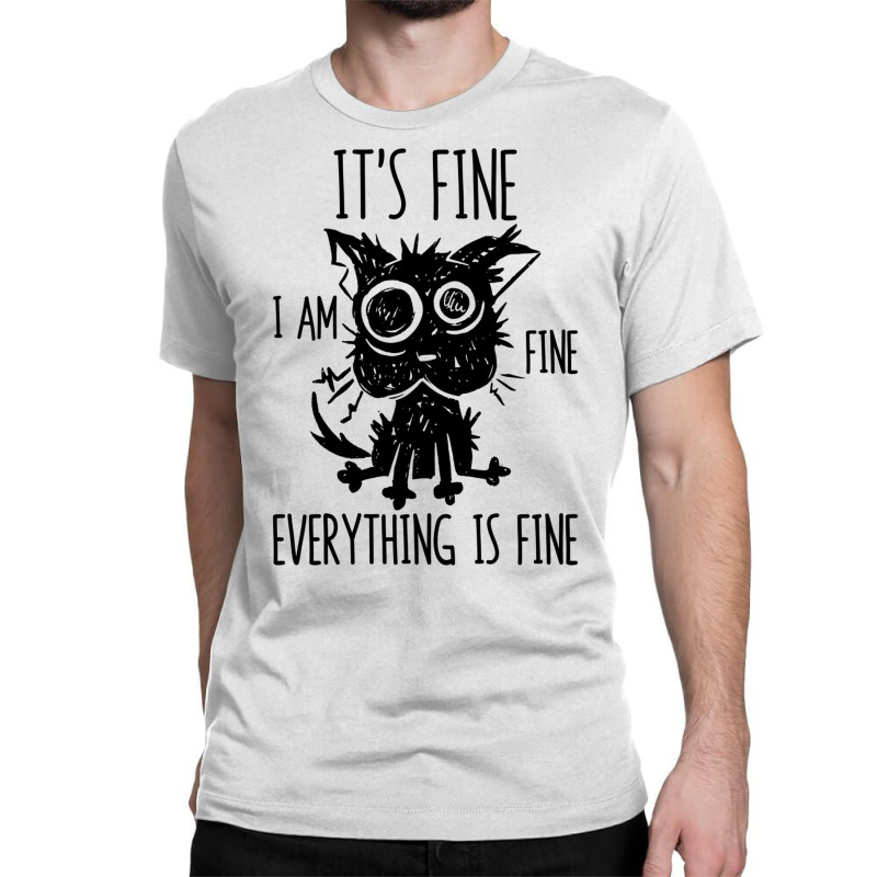 It's Fine I'm Fine Everything Is Fine Stressed Out Black Cat Long Slee Classic T-shirt by cm-arts | Artistshot