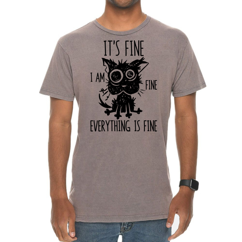 It's Fine I'm Fine Everything Is Fine Stressed Out Black Cat Long Slee Vintage T-Shirt by cm-arts | Artistshot