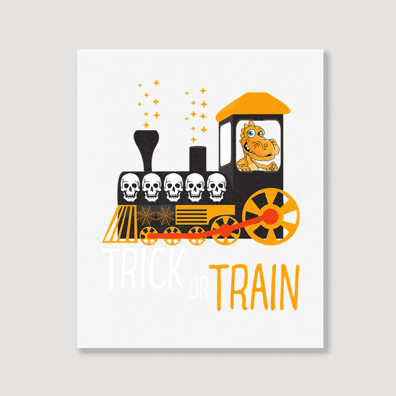 Trick Or Train Halloween Dinosaur Riding Train Funny Kids Premium T Sh Portrait Canvas Print | Artistshot