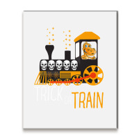 Trick Or Train Halloween Dinosaur Riding Train Funny Kids Premium T Sh Metal Print Vertical | Artistshot