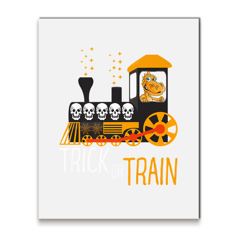 Trick Or Train Halloween Dinosaur Riding Train Funny Kids Premium T Sh Metal Print Vertical | Artistshot