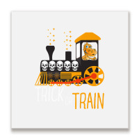 Trick Or Train Halloween Dinosaur Riding Train Funny Kids Premium T Sh Metal Print Square | Artistshot