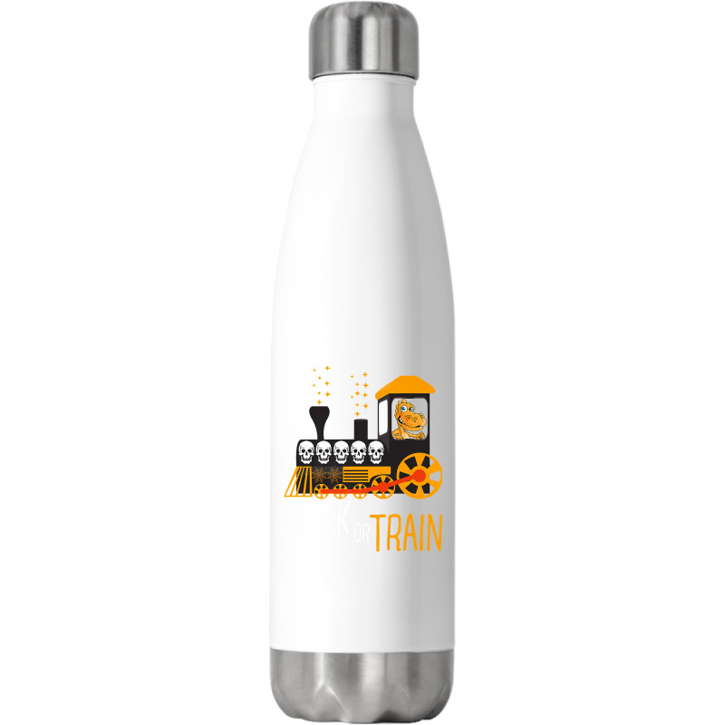 Trick Or Train Halloween Dinosaur Riding Train Funny Kids Premium T Sh Stainless Steel Water Bottle | Artistshot