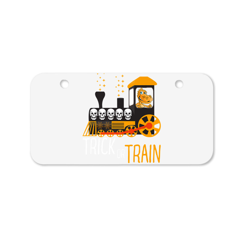 Trick Or Train Halloween Dinosaur Riding Train Funny Kids Premium T Sh Bicycle License Plate | Artistshot