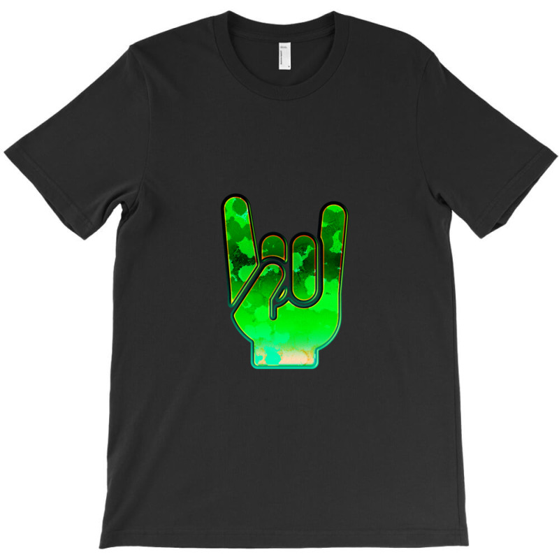 Rock Hand Gesture Space Green Rock N Roll Salute T-Shirt by MickeyRobison | Artistshot