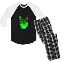 Rock Hand Gesture Space Green Rock N Roll Salute Men's 3/4 Sleeve Pajama Set | Artistshot