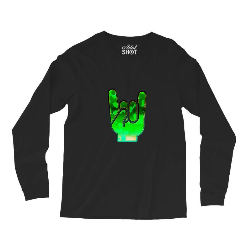 Rock Hand Gesture Space Green Rock N Roll Salute Long Sleeve Shirts by MickeyRobison | Artistshot