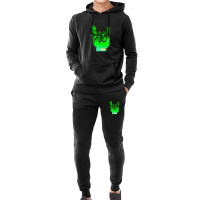 Rock Hand Gesture Space Green Rock N Roll Salute Hoodie & Jogger Set | Artistshot