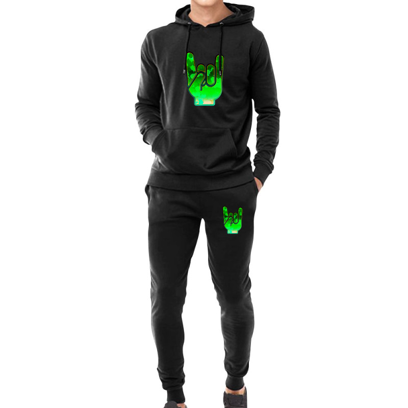 Rock Hand Gesture Space Green Rock N Roll Salute Hoodie & Jogger set by MickeyRobison | Artistshot