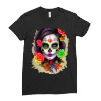 Zombie In Graveyard   Day Of The Dead Sugar Skull Calavera Catrina   P Ladies Fitted T-shirt | Artistshot