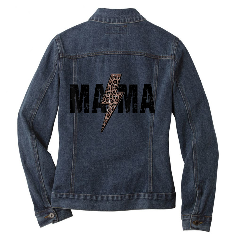 Mama Lightning Bolt Leopard Cheetah Print Mother Day Ladies Denim Jacket by BonnieTori | Artistshot