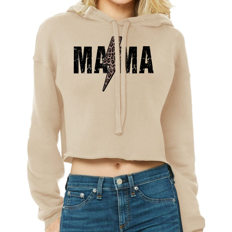 Mama Lightning Bolt Leopard Cheetah Print Mother Day Cropped Hoodie by BonnieTori | Artistshot