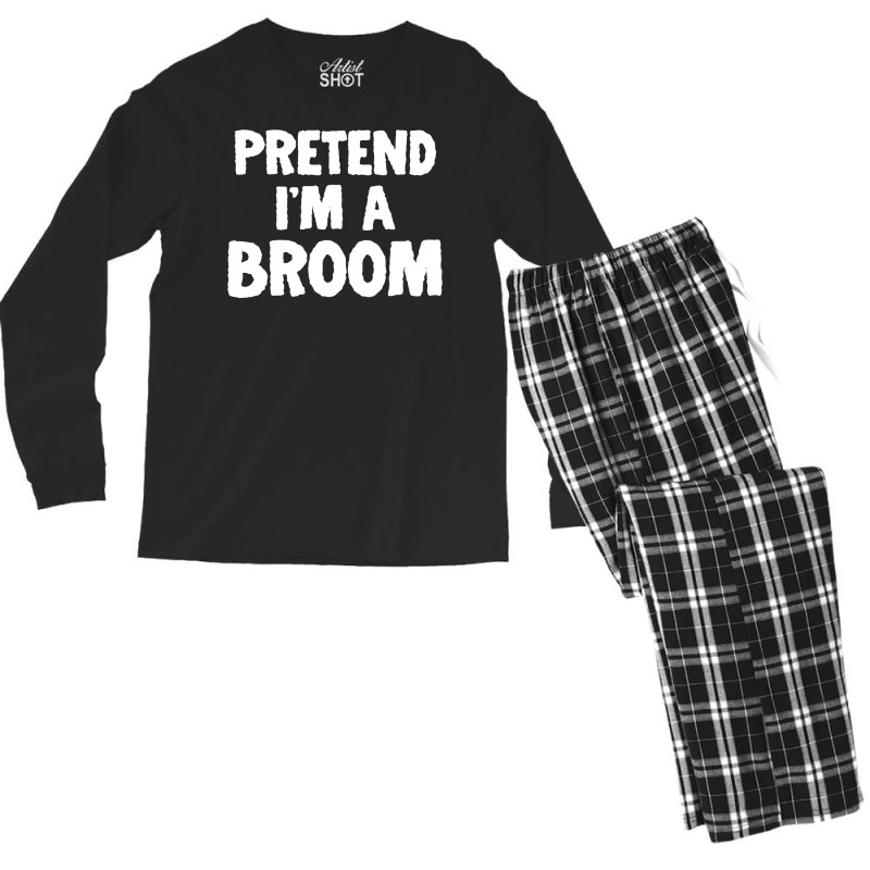 Pretend I M A Broom Funny Halloween Costume Humor Men's Long Sleeve Pajama Set | Artistshot