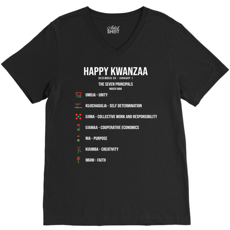 Seven Principles Of Kwanzaa Celebration   Happy Kwanzaa T Shirt V-Neck Tee by MleczynskiShae | Artistshot