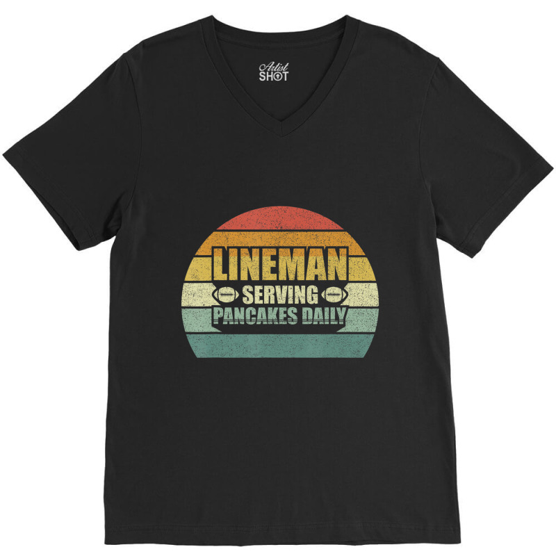 Retro Football Lineman Serving Pancakes Daily Vintage V-neck Tee | Artistshot