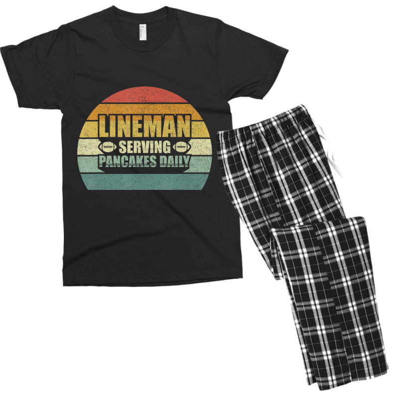 Retro Football Lineman Serving Pancakes Daily Vintage Men's T-shirt Pajama Set | Artistshot