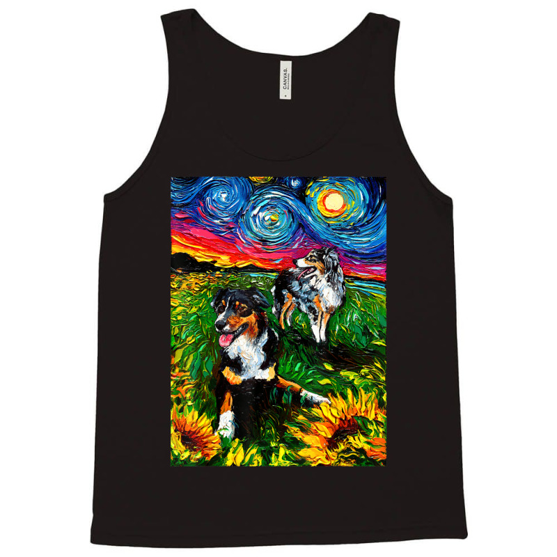 Australian Shepherds And Sunflowers Starry Night Dog By Aja Tank Top by vucongha | Artistshot