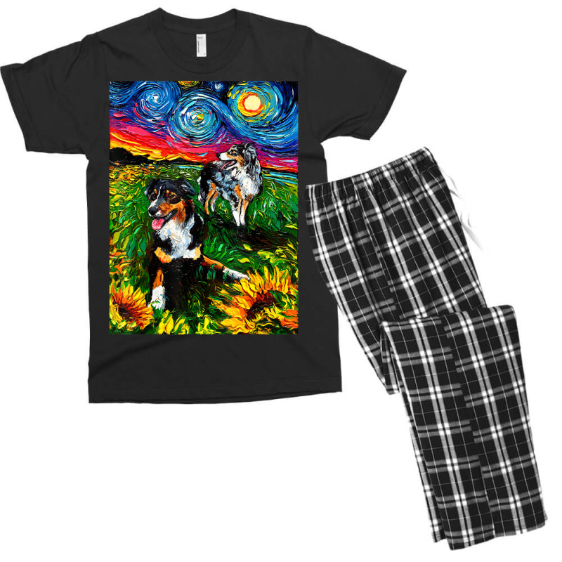 Australian Shepherds And Sunflowers Starry Night Dog By Aja Men's T-shirt Pajama Set by vucongha | Artistshot