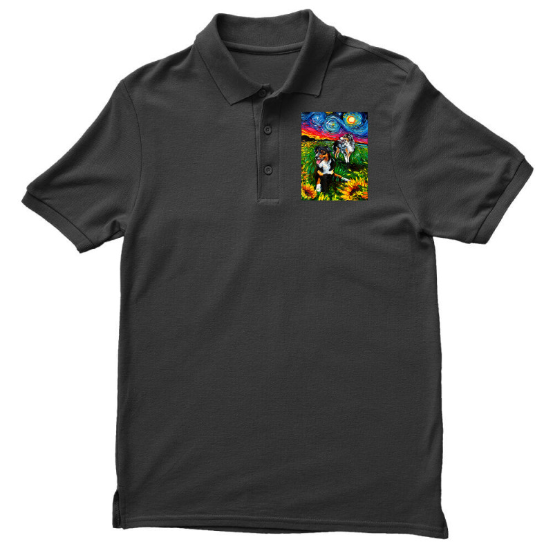 Australian Shepherds And Sunflowers Starry Night Dog By Aja Men's Polo Shirt by vucongha | Artistshot