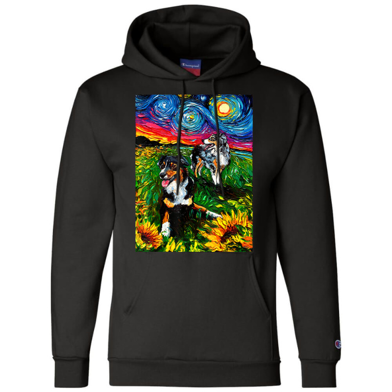 Australian Shepherds And Sunflowers Starry Night Dog By Aja Champion Hoodie by vucongha | Artistshot