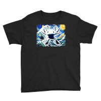 Axolotl And Starry Night Great Wave Van Gogh Art Painting Youth Tee | Artistshot