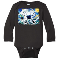 Axolotl And Starry Night Great Wave Van Gogh Art Painting Long Sleeve Baby Bodysuit | Artistshot