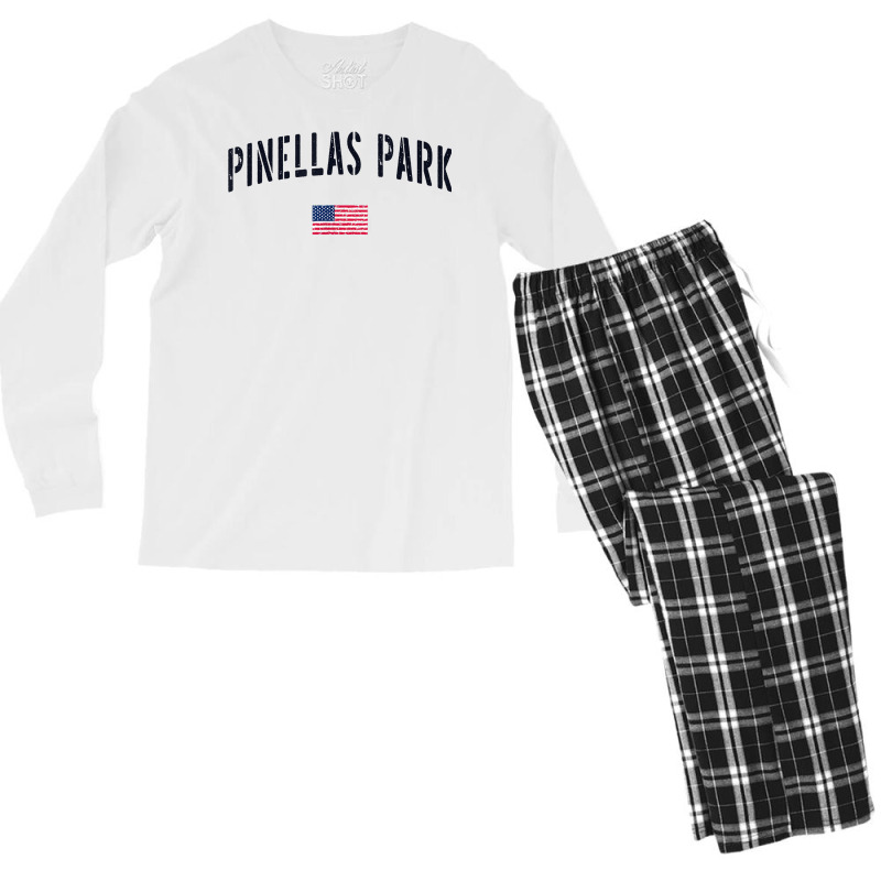 Patriotic Usa Flag Stencil Pinellas Park Fl T Shirt Men's Long Sleeve Pajama Set | Artistshot