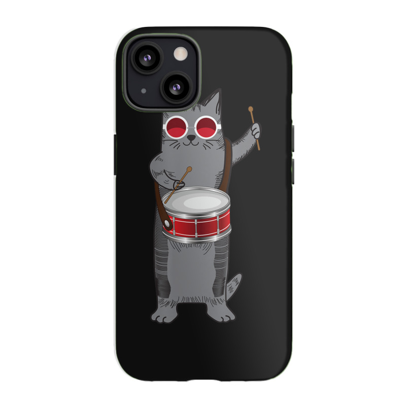 Cool Cat Playing The Snare Drum Hippy Percussionist Kitty Iphone 13 Case | Artistshot