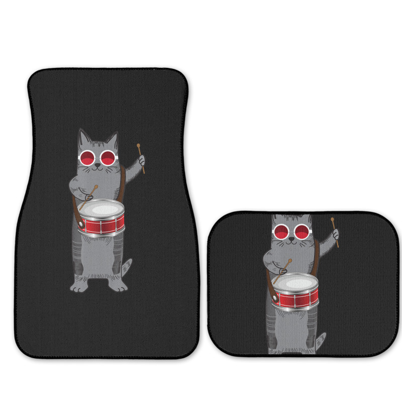 Cool Cat Playing The Snare Drum Hippy Percussionist Kitty Full Set Car Mats | Artistshot