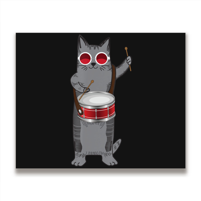 Cool Cat Playing The Snare Drum Hippy Percussionist Kitty Metal Print Horizontal | Artistshot