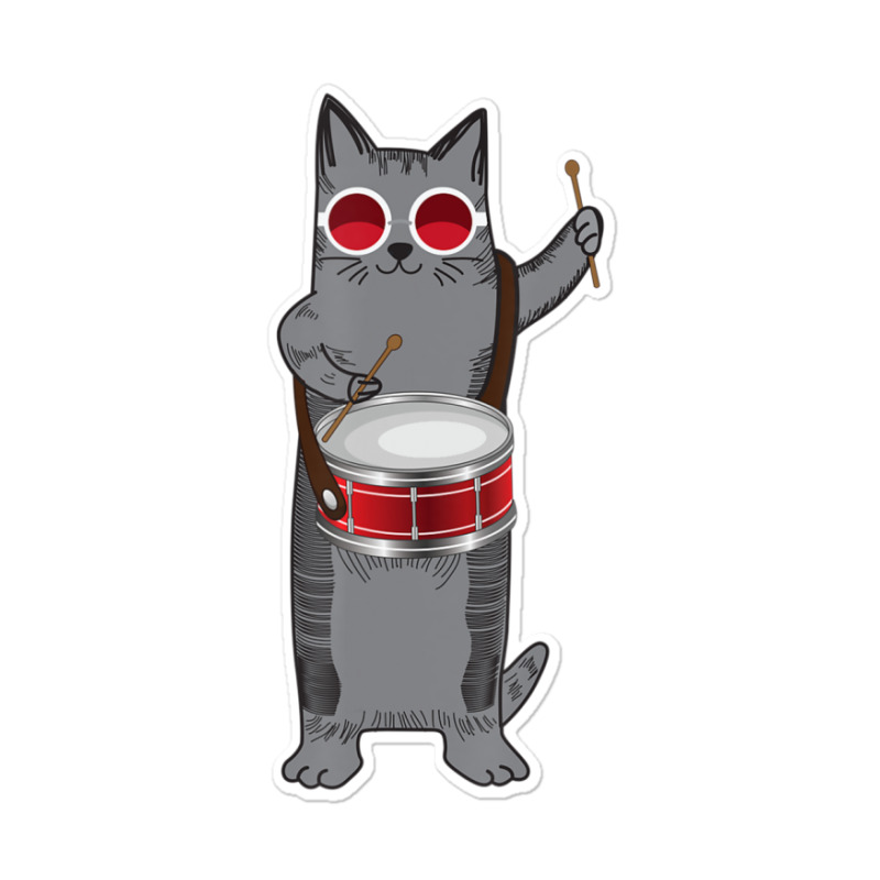 Cool Cat Playing The Snare Drum Hippy Percussionist Kitty Sticker | Artistshot