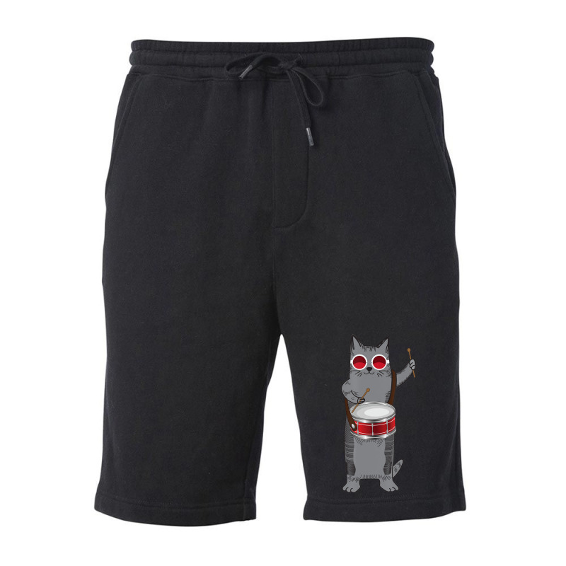 Cool Cat Playing The Snare Drum Hippy Percussionist Kitty Fleece Short | Artistshot