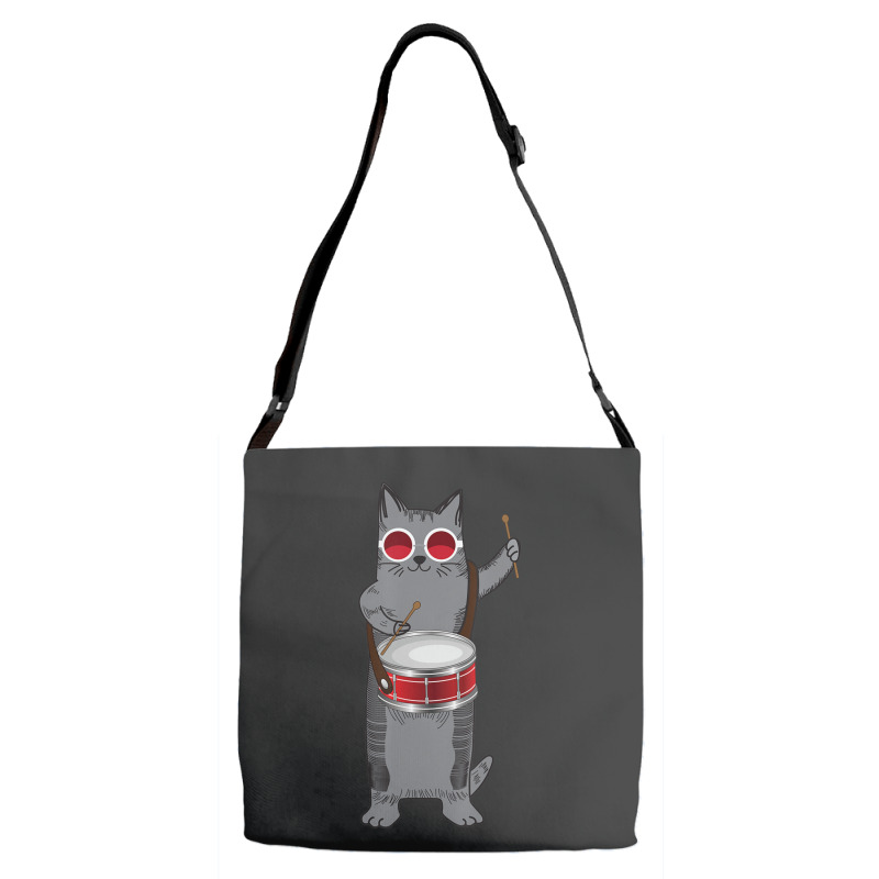 Cool Cat Playing The Snare Drum Hippy Percussionist Kitty Adjustable Strap Totes | Artistshot