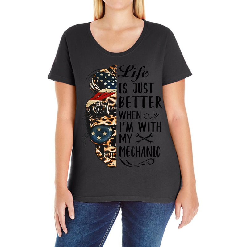 Life Is Just Better When I'm With My Mechanic Skull Ladies Curvy T-Shirt by cm-arts | Artistshot