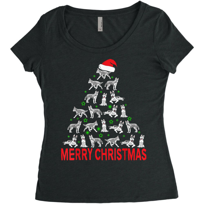 Merry Christmas Tree Siberian Husky T Shirt Women's Triblend Scoop T-shirt by hudizhowav | Artistshot